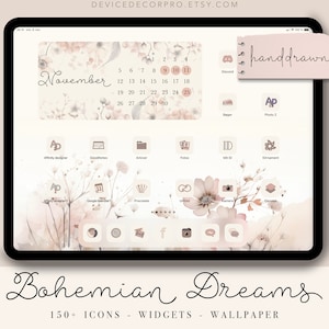 Hand Drawn App Icons, BOHEMIAN DREAMS, iOS Icons, ipad Icons, Handdrawn iOS 17 Icons, neutral App Covers, Highlight Icons, App Icon Bundle