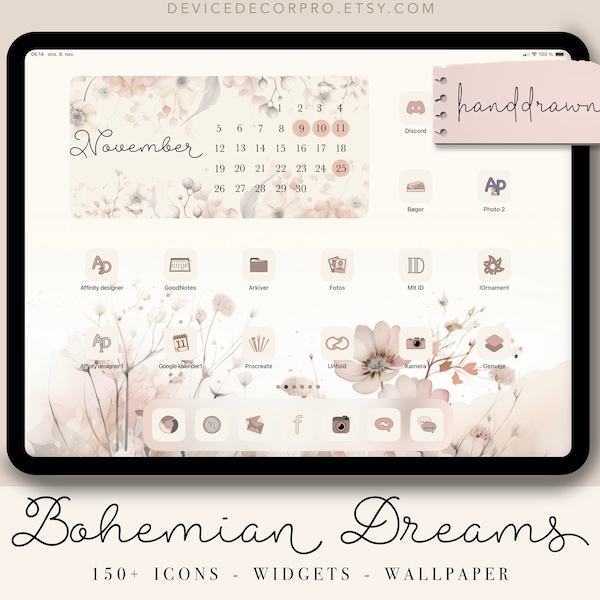 Hand Drawn App Icons, BOHEMIAN DREAMS, iOS Icons, ipad Icons, Handdrawn iOS 17 Icons, neutral App Covers, Highlight Icons, App Icon Bundle