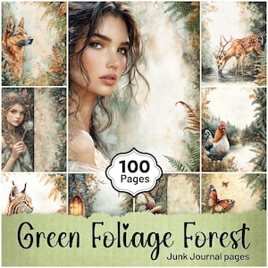 Green Forest Junk Journal Pages | Fairy Woodland Printable | Digital Scrapbook & Collage Sheets, Digital Download Background A66