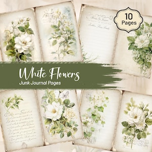 Weiße Rosen Junk Journal, Seiten Junk Journal, Vintage Rose Ephemera Kit, Rose Collage Sheet, Shabby Chic Blumen Printable A71