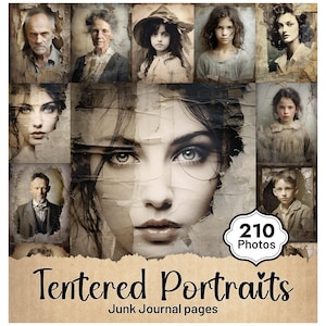 Old Distressed Vintage Portrait photos for junk journals, Tendered Portraits, Digital Ephemera Kit, Scrapbooking Ephemera.   A05