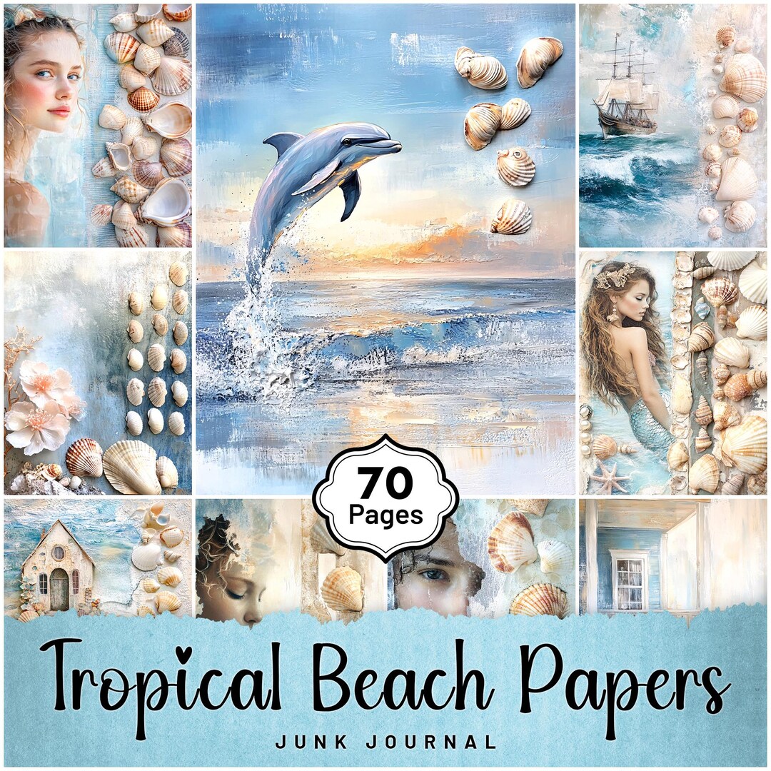 Coastal Tropical Beach Junk Journal Papers, Nautical Ocean Kit, Seaside ...