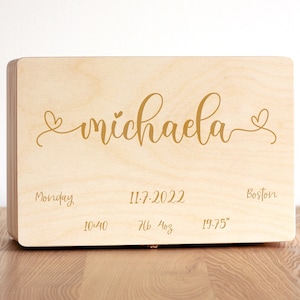 Baby Erinnerungsbox, personalisierte Erinnerungsbox, Neugeborenen Zeitkapsel, Schatzkiste aus Holz, Baby Willkommensbox, süße Box mit Namen