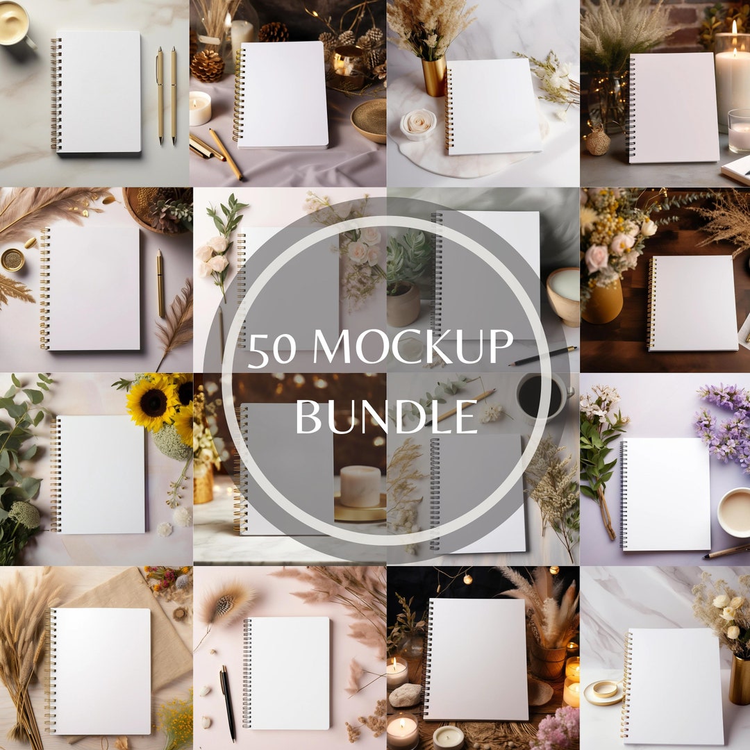 50 Bundle Spiral Notebook Mockup Blank Spiral Notebook Mockup Planner ...
