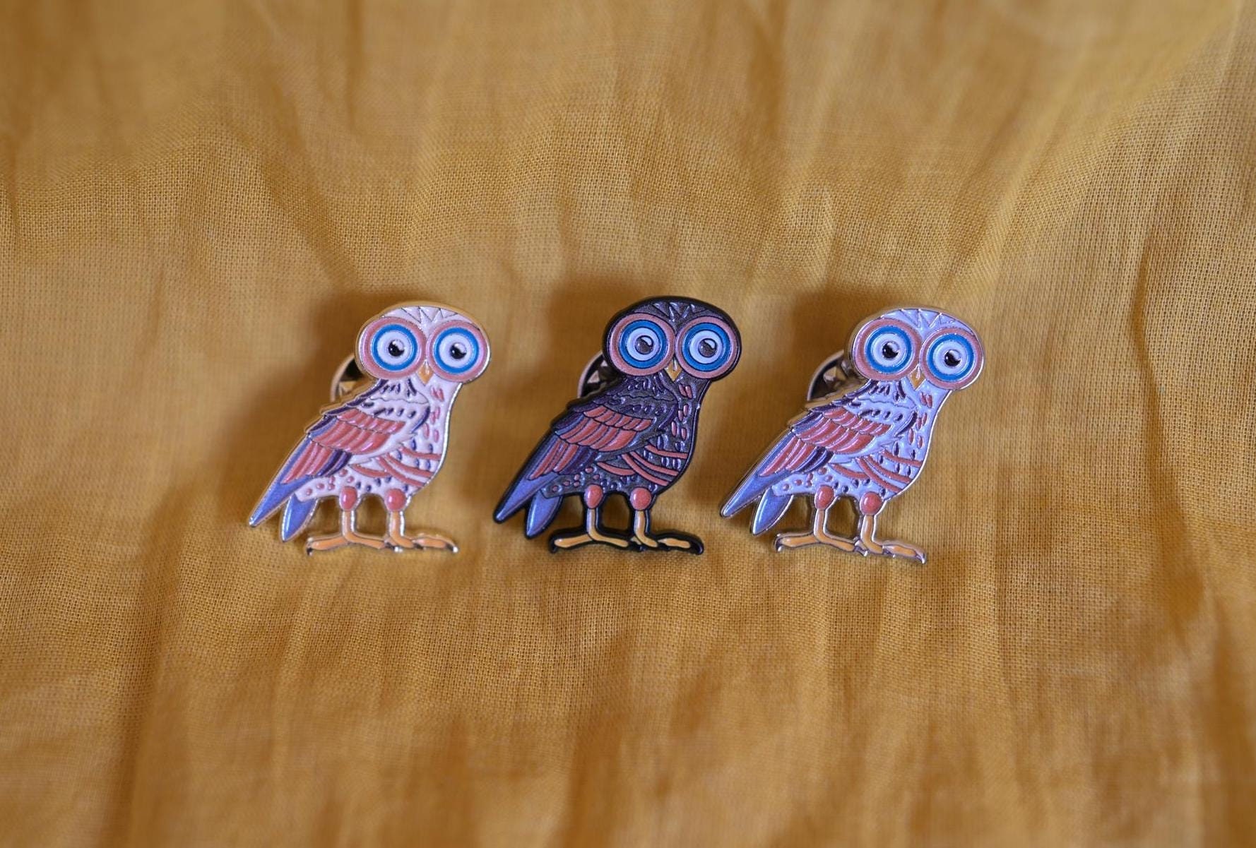 Unique Soft-Enamel Owl Pin, Inspired by Ancient Greece