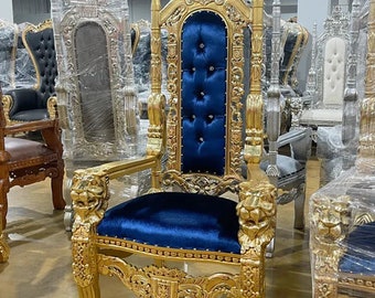 Throne Chair Lion King Gold/Blue velvet
