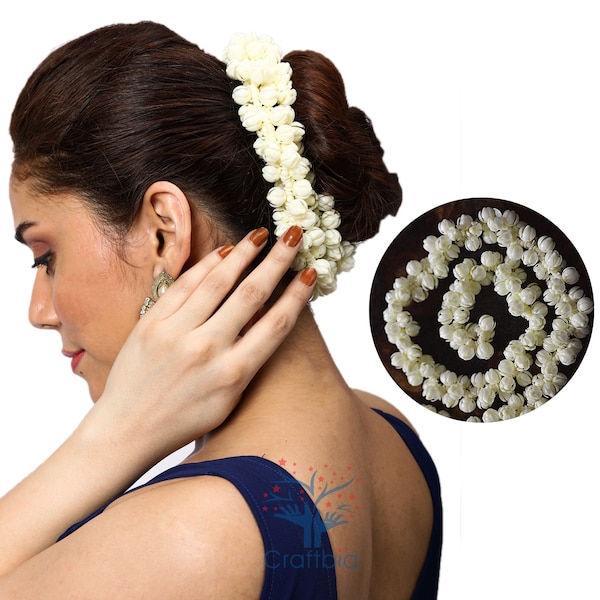 Faux mala guirlande de jasmin artificiel/gajra/mullapoove avec vrai parfum de jasmin, accessoire de cheveux indiens,