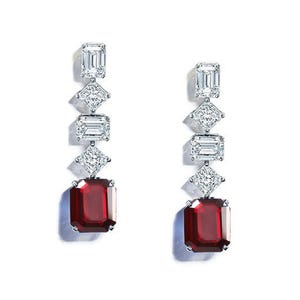Blood Red Ruby Earrings, Radiant Cut, Sterling Silver Studs