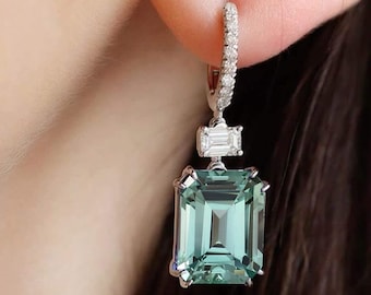 Ceylon Green Spinel Sterling Silver Studs, Radiant Cut 10x8 MM