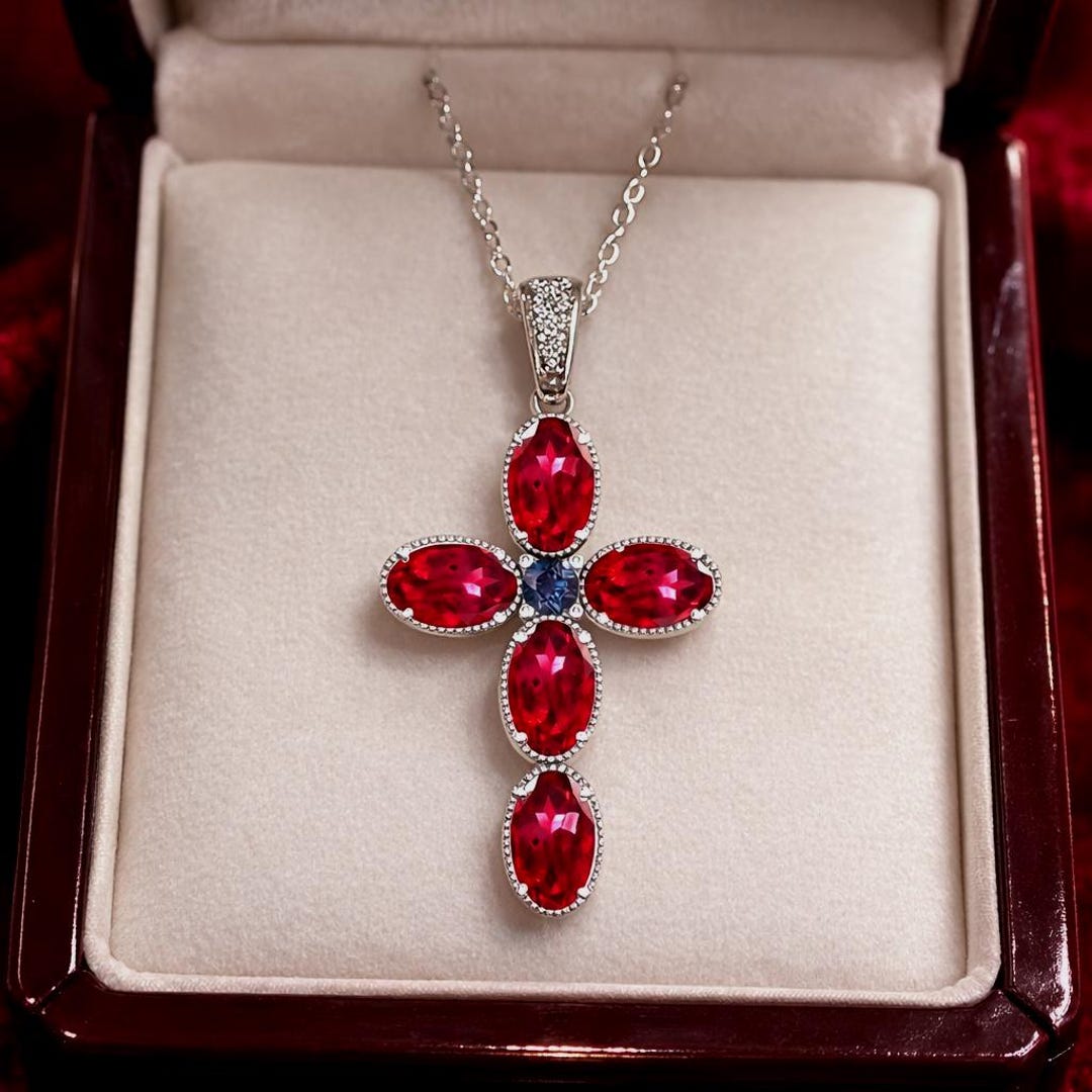Red Ruby Cross Pendant: Sterling Silver Sapphire Accent Jewelry - Etsy