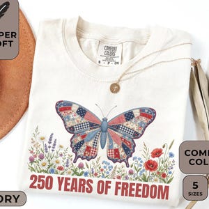 Comfort Colors®-shirt 250 jaar vrijheid namaakpatchwork, shirt VS jubileum, 4 juli-shirt, alleen bedrukking: geen patch