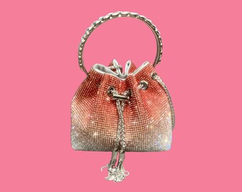 Glamorous Rhinestone Crystal Clutch Bag - Multicolor Luxury Evening Purse with Shoulder Strap, Polyester Bucket Bag