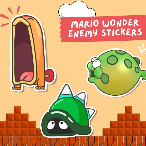 Super Mario Wonder Enemies Sticker Set |  Maw Maw, Hoppycat, Bloomp Sticker I Set of 1, 2, 3 | For Water Bottles Laptops Journals Car Decal