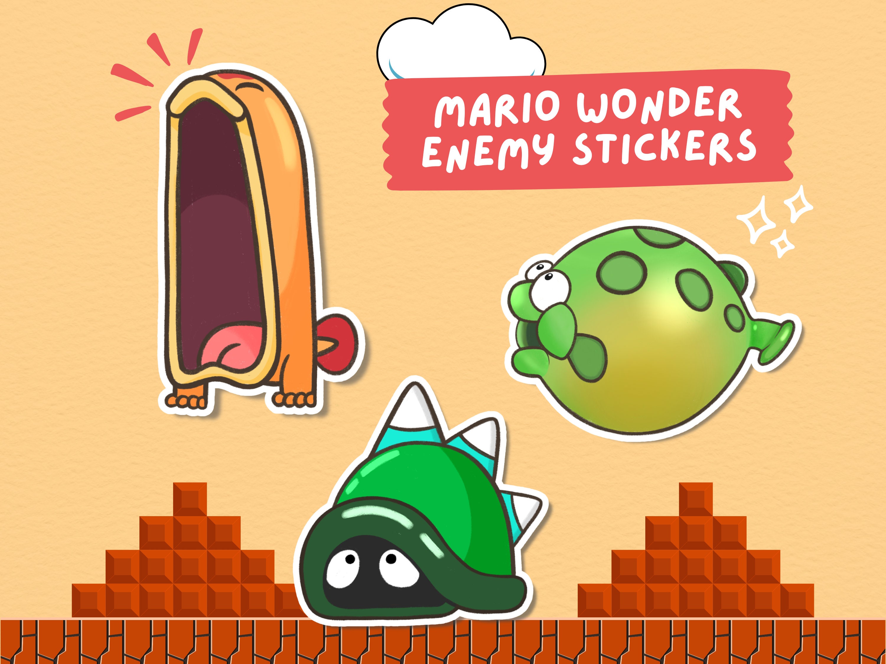 Set of 18 Super Mario Sticker Pack Enemies Enemy Vinyl Stickers -   Italia