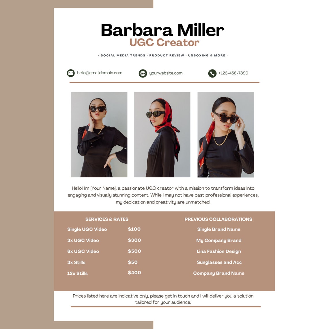 UGC Rate Card Template UGC Media Kit Influencer Rate Card Rate Sheet ...