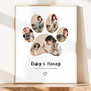 Dog Paw Photo Print, Pet loss, Pet memorial, Pet Paw Photo Collage, Pet bereavement gift, Pet keepsake, Personalised print