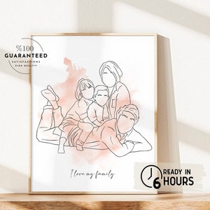 Custom Line Drawing, Family Line Art Drawing, Personalized Mother Gift, Family Portrait, Custom illustration, Mothers Day Gift