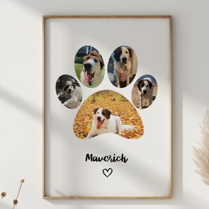 Dog Paw Photo Print, Pet loss, Pet memorial, Pet Paw Photo Collage, Pet bereavement gift, Pet keepsake, Personalised print