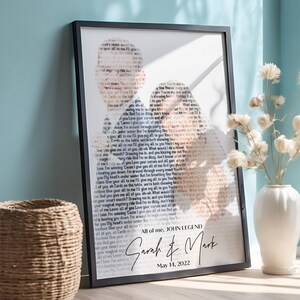 Favourite Song Lyrics Wall Art From Your Photo, First Dance Song Lyrics Wall Art, Paper Wedding Anniversary Gift, Wedding Vows Gift, Couple
