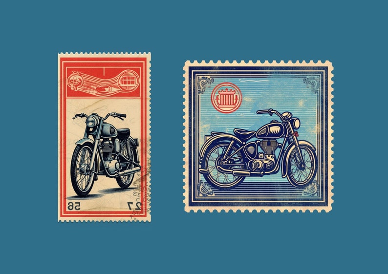 Printable Calendar 2024 Vintage Motorcycles Models Stamp Minimalist A4