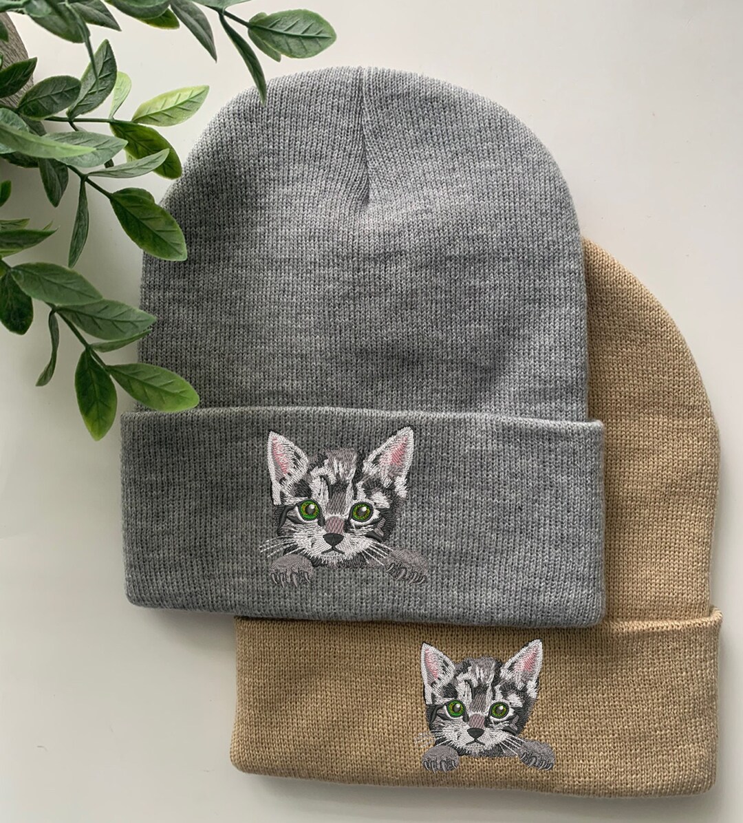 Embroidered Cat Beanies Add Your Name Cat Mom Beanie Cat Etsy