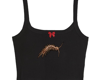 centipede cropped tank top with bow