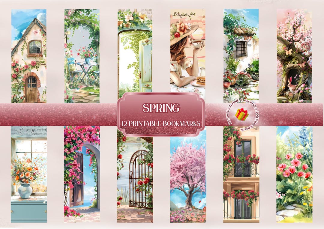 Spring, 12 Printables Bookmarks, Digital Bookmarks, Instant Download ...