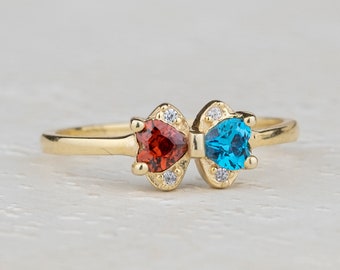 Double Heart Birthstone Ring: Personalized Promise Ring, Handmade Jewelry