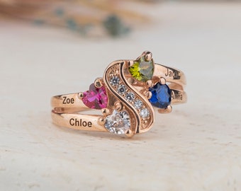 Multi-Stone Name Engravable Ring, Birthstone Ring, Family Ring, Sterling Silver Promise Ring, Delicate Ring, Personalized Ring, Mothers Ring