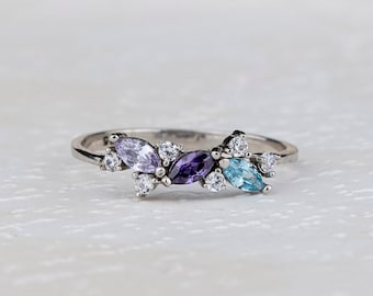 Bague avec pierre de naissance personnalisée : argent sterling, bague pour mère personnalisée