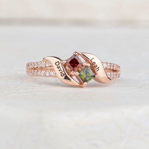 Engraved Birthstone Ring, Personalized Family Name Ring, Custom Birthstone Jewelry, Christmas Gift for Mom