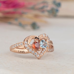personalized heart ring, custom birthstone ring, engraved name ring, mother’s day gift for mom, family name ring, gift for her, custom ring