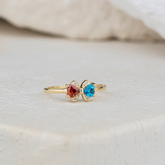 Double heart birthstone ring Personalized birthstone ring Sterling silver birthstone ring Stackable ring Mother s Day gift Promise ring