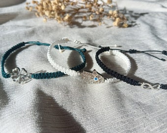 Pulsera macramé infinito/trébol/mano de Fátima