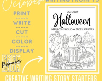 October Interactive Holiday Creative Writing Story Starters | Bulletin Board Display | Engaging High-Interest Topic | Halloween