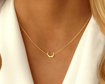 Crescent Moon Necklace | Gold | Silver | Dainty Moon Choker Necklace | Half Moon Necklace | Hammered Moon Necklace | Night Sky Necklace
