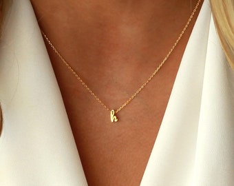 Collier lettre cursive | Cadeau pour nouvelle maman | Collier initiale minuscule, OR, or ROSE, ARGENT Collier délicat lettres, cadeau délicat pour maman