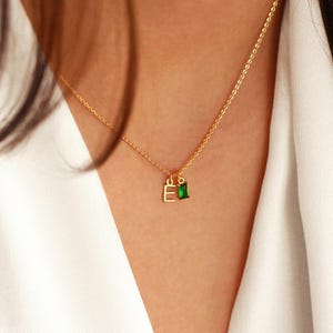 Dainty Birthstone and Initial Necklace | Gold Birthstone Necklace |  Birthday Gift for Women + Girls | Gemstone Necklace | Best Friend Gift