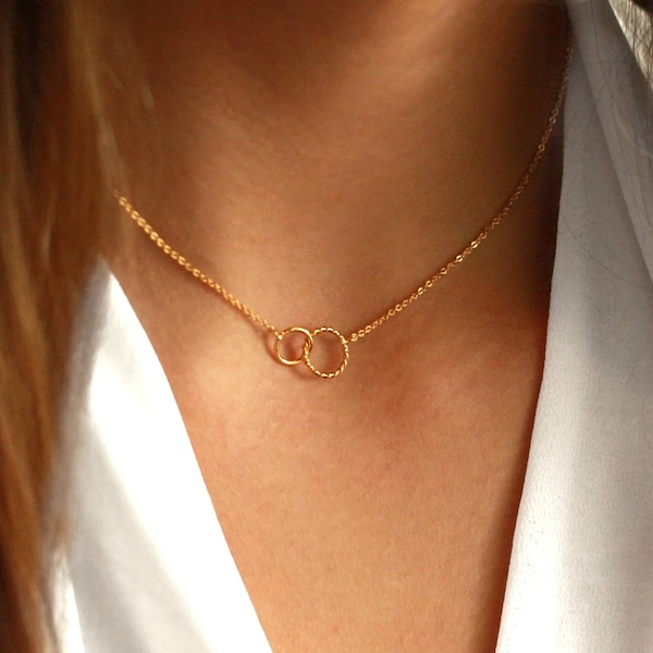 Interlocking Circle Necklace | Two Circle Necklace | Double Circle Necklace | Gold | Silver | Linked Circle Necklace | Double Ring Necklace