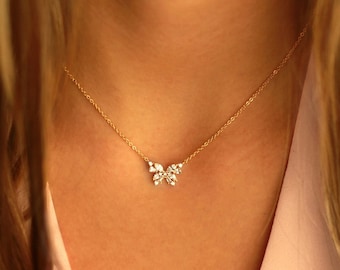 CZ Butterfly Necklace | Gold or Silver | CZ Monarch Butterfly Pendant Necklace | Gift for Girls or Women | Nature Outdoor Lover Gift