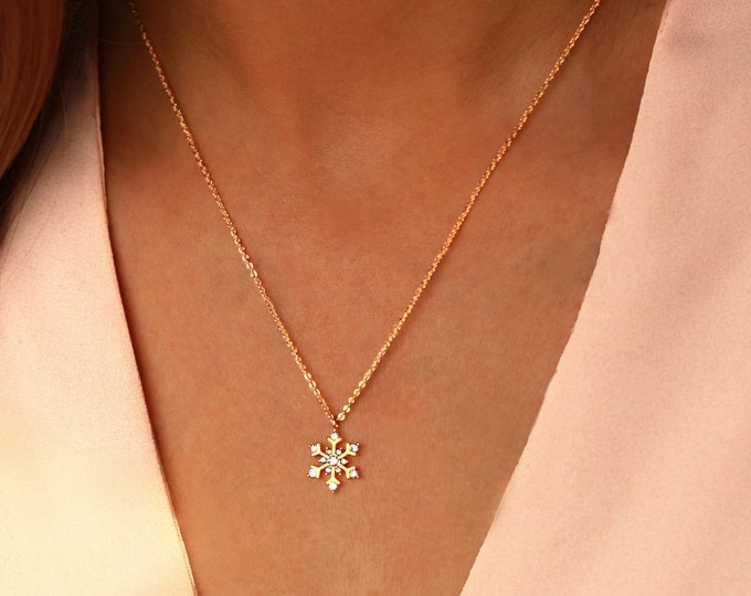 CZ Snowflake Necklace Gold, Silver, Rose Gold | Snowflake Pendant Necklace | Winter Jewelry Gift for Skiing or Snowboarder