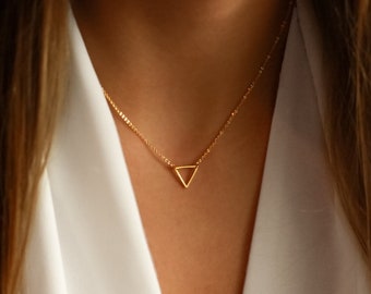 Open Triangle Necklace | Geometric Outline Triangle Jewelry | Layering Necklace | Gold, Silver Triangle Pendant | Gift for Her, BFF Necklace
