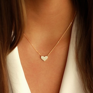 Dainty Heart Necklace | CZ Heart Necklace GOLD, SILVER | Heart Choker | Anniversary Gift | Girlfriend Necklace | Heart Pendant Necklace