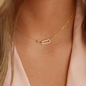 Interlocking Asymmetrical Oval Necklace | CZ Linked Infinity Necklace | Two Hoop Necklace | Double Circle Necklace | Double Ring Necklace