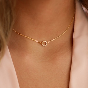 Open Circle Necklace | Forever Necklace | Dainty Interlocking Circle Necklace | Gold CZ Eternity Necklace | Infinity Circle Necklace Gift