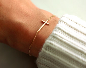 Bracelet croix | Or, argent, or rose | Cadeaux de confirmation pour fille | Bracelets chrétiens pour femmes | Bracelet catholique | Bijoux Foi