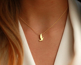 Dainty Bird Necklace | Gold Dove Bird Necklace | Flying Bird Necklace | Bird Choker | Soaring Bird Necklace | Sparrow Necklace Gift for Her