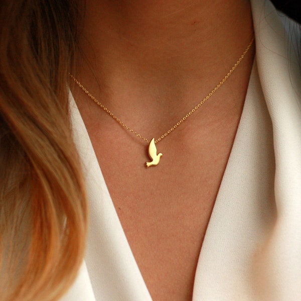 Dainty Bird Necklace | Gold Dove Bird Necklace | Flying Bird Necklace | Bird Choker | Soaring Bird Necklace | Sparrow Necklace Gift for Her