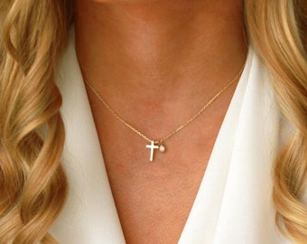 Mini Cross Necklace | Small Cross Necklace | Gold, Silver, Rose Gold Cross Necklace | confirmation gifts for girls | Dainty Cross Necklace