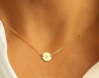 Gold Coin Necklace | Silver Hand Stamped Necklace| Letter Necklace |  Monogram Necklace |  Small Disc necklace | Custom Initial Jewelry